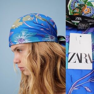 Zara NWT Tropical Print Silk Scarf and Headwrap
